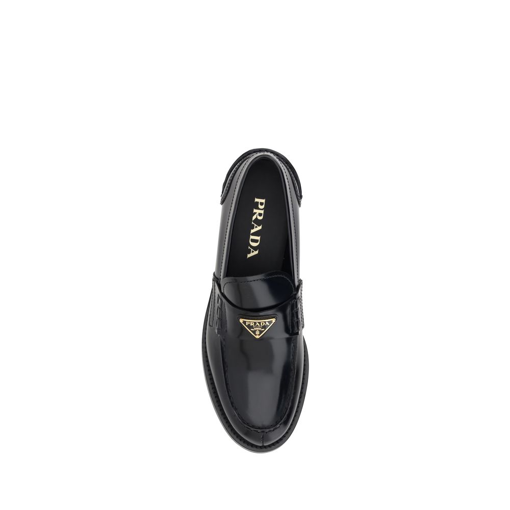 Black Leather Logo Loafers-Prada-LabelTerrace.com