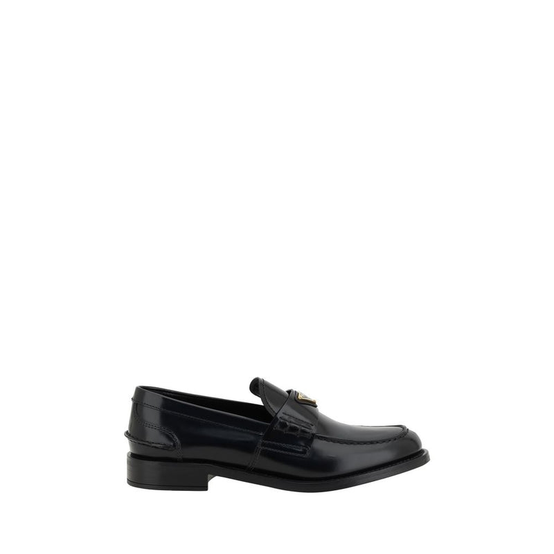 Black Leather Logo Loafers-Prada-LabelTerrace.com