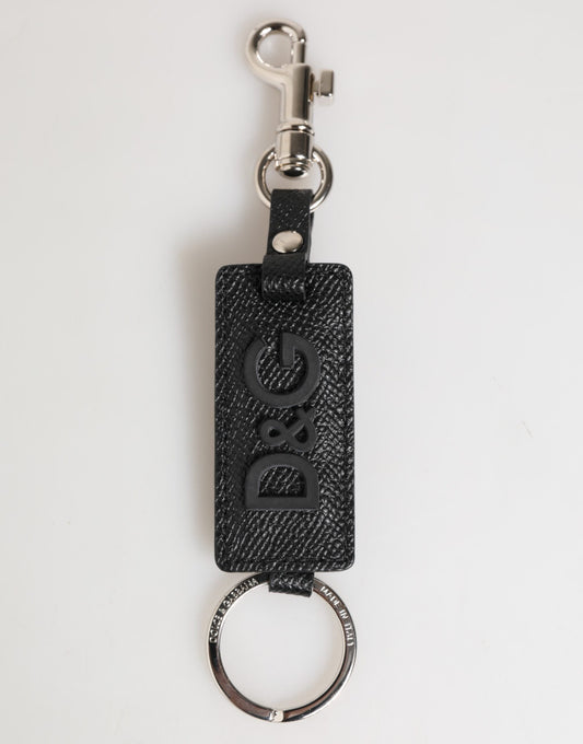 Black Leather Logo Metal Ring Keychain Holder Keyring-Dolce & Gabbana-LabelTerrace.com