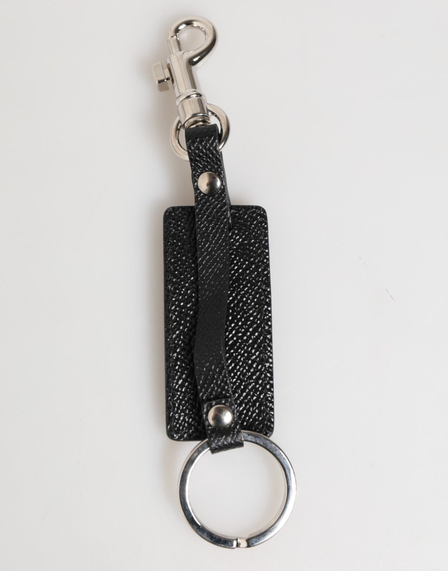 Black Leather Logo Metal Ring Keychain Holder Keyring-Dolce & Gabbana-LabelTerrace.com