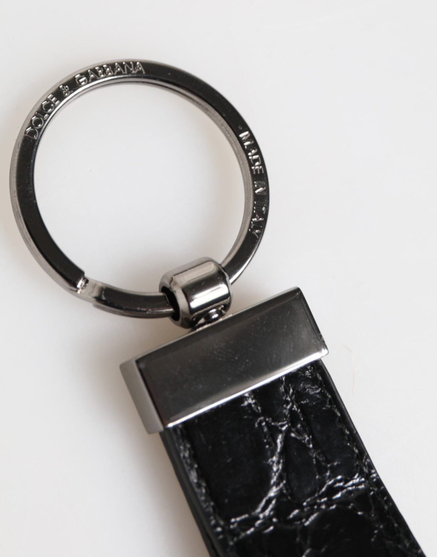Black Leather Logo Metal Ring Keychain Holder Men Keyring-Dolce & Gabbana-LabelTerrace.com