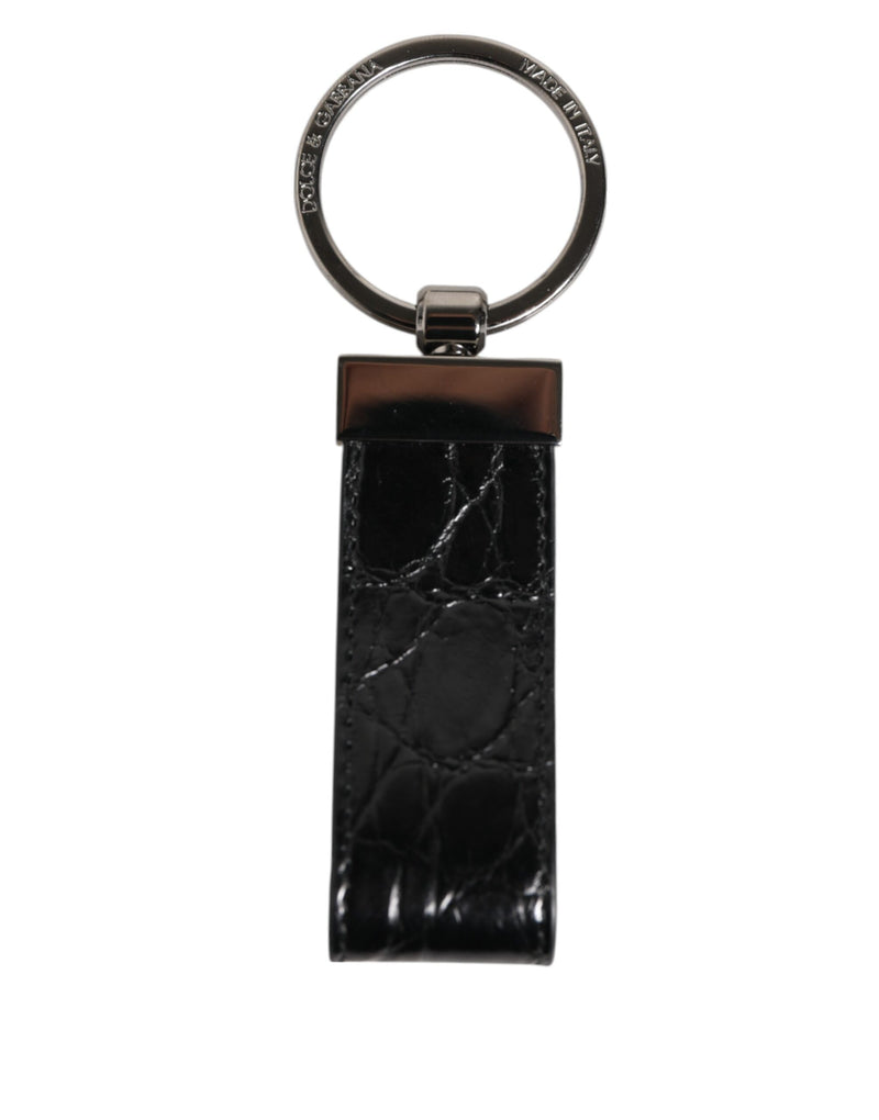 Black Leather Logo Metal Ring Keychain Holder Men Keyring-Dolce & Gabbana-LabelTerrace.com