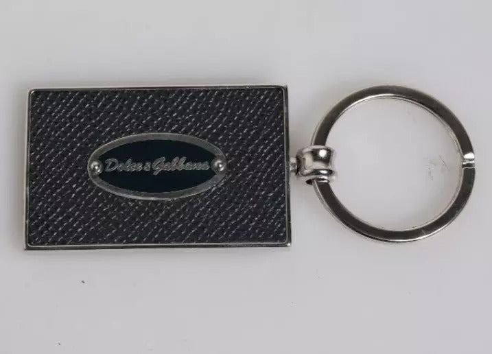 Black Leather Logo Metal Ring Keychain Keyring-Dolce & Gabbana-LabelTerrace.com