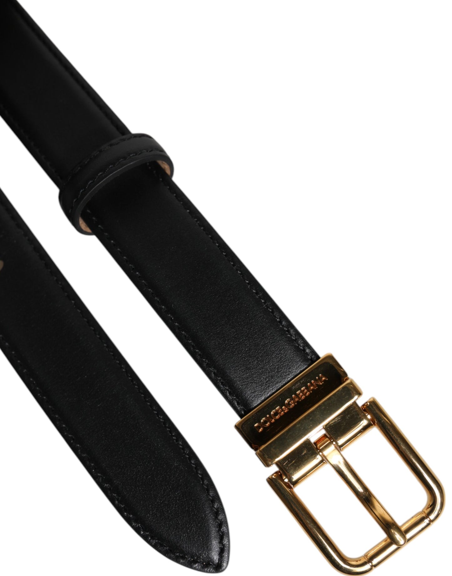 Black Leather Logo Metal Waist Buckle Belt-Dolce & Gabbana-LabelTerrace.com