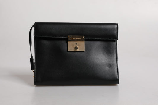 Black Leather Logo Plaque Document Briefcase Bag-Dolce & Gabbana-LabelTerrace.com