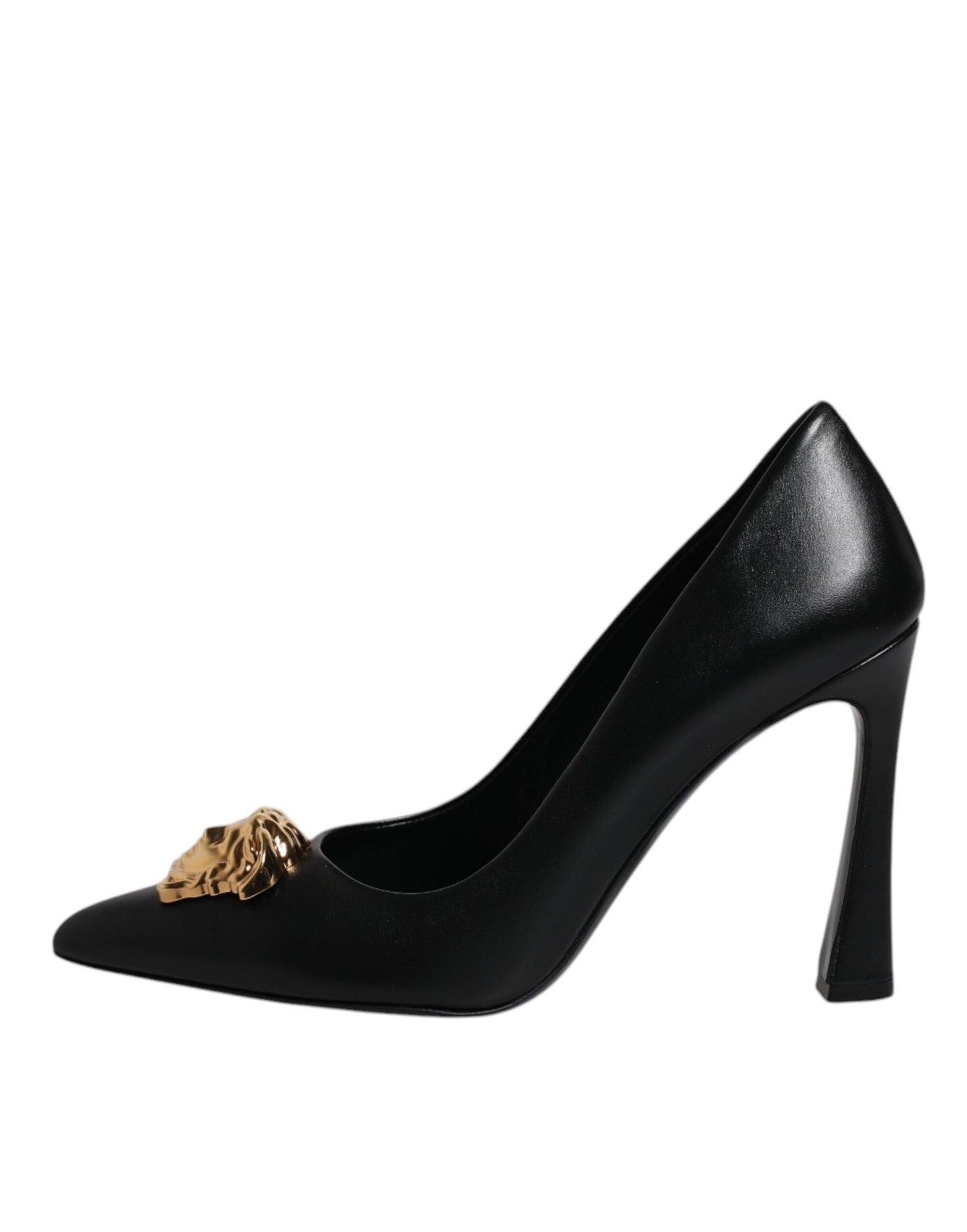 Black Leather Logo Plaque High Heels Pumps Shoes-Versace-LabelTerrace.com