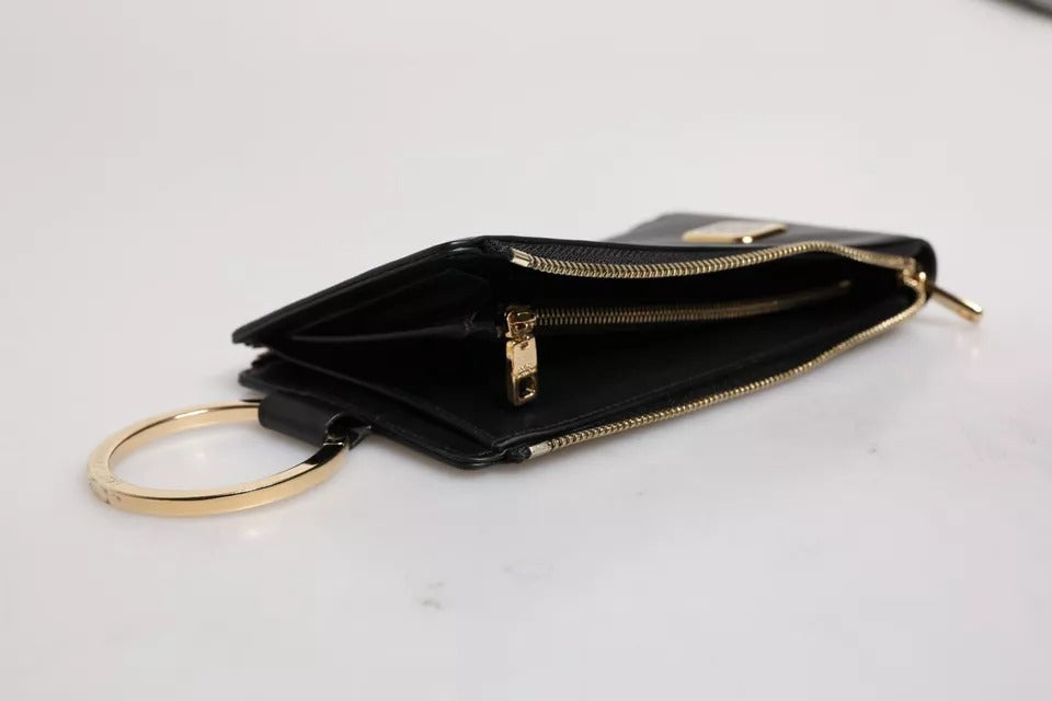 Black Leather Logo Plaque Neck Strap Card Coin Wallet-Dolce & Gabbana-LabelTerrace.com