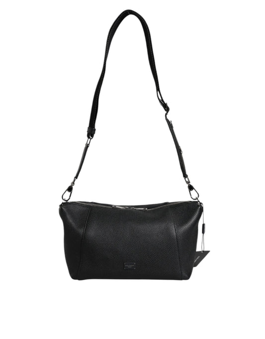 Black Leather Logo Plaque Shoulder Crossbody Bag-Dolce & Gabbana-LabelTerrace.com