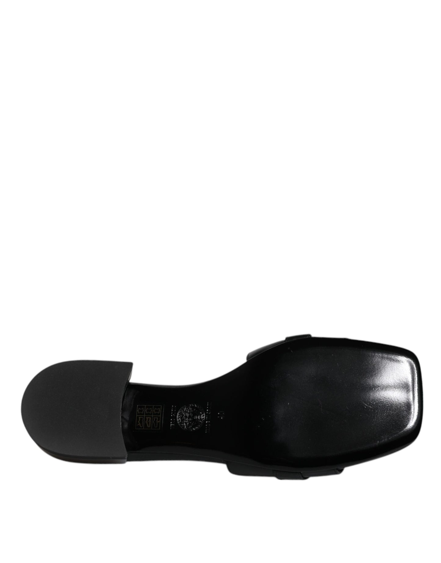 Black Leather Logo Plaque Slip On Slides Flats Shoes-Versace-LabelTerrace.com