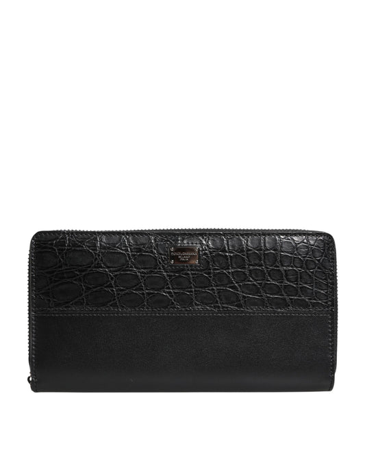 Black Leather Logo Plaque Zip Around Continental Wallet-Dolce & Gabbana-LabelTerrace.com