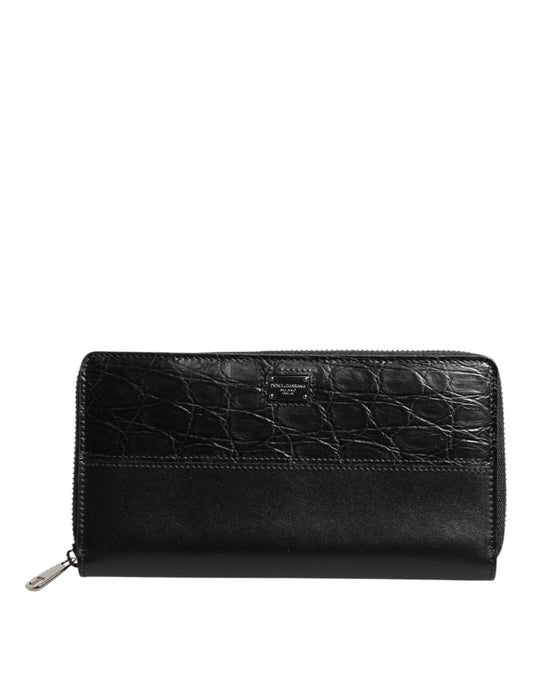 Black Leather Logo Plaque Zip Around Continental Wallet-Dolce & Gabbana-LabelTerrace.com