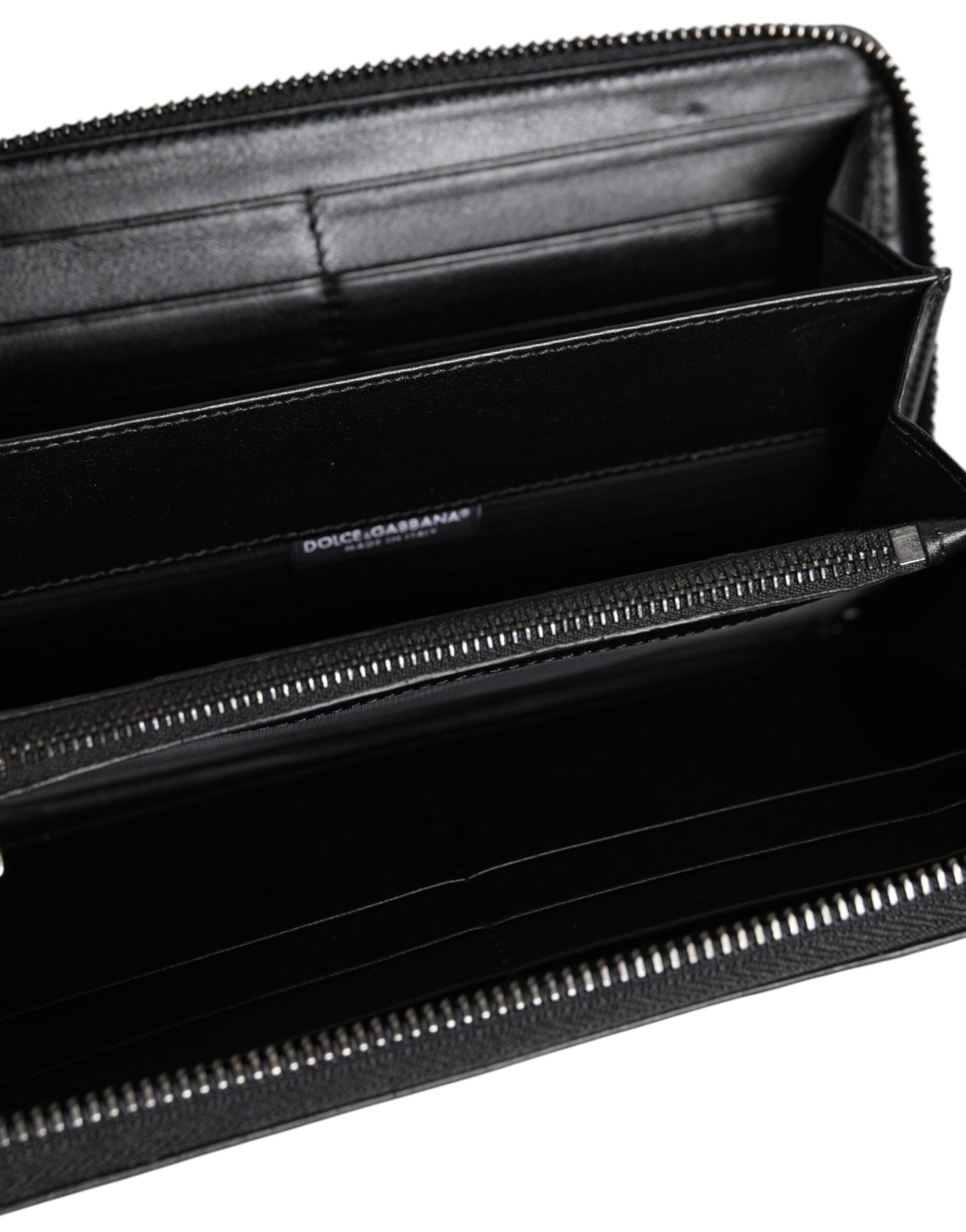 Black Leather Logo Plaque Zip Around Continental Wallet-Dolce & Gabbana-LabelTerrace.com