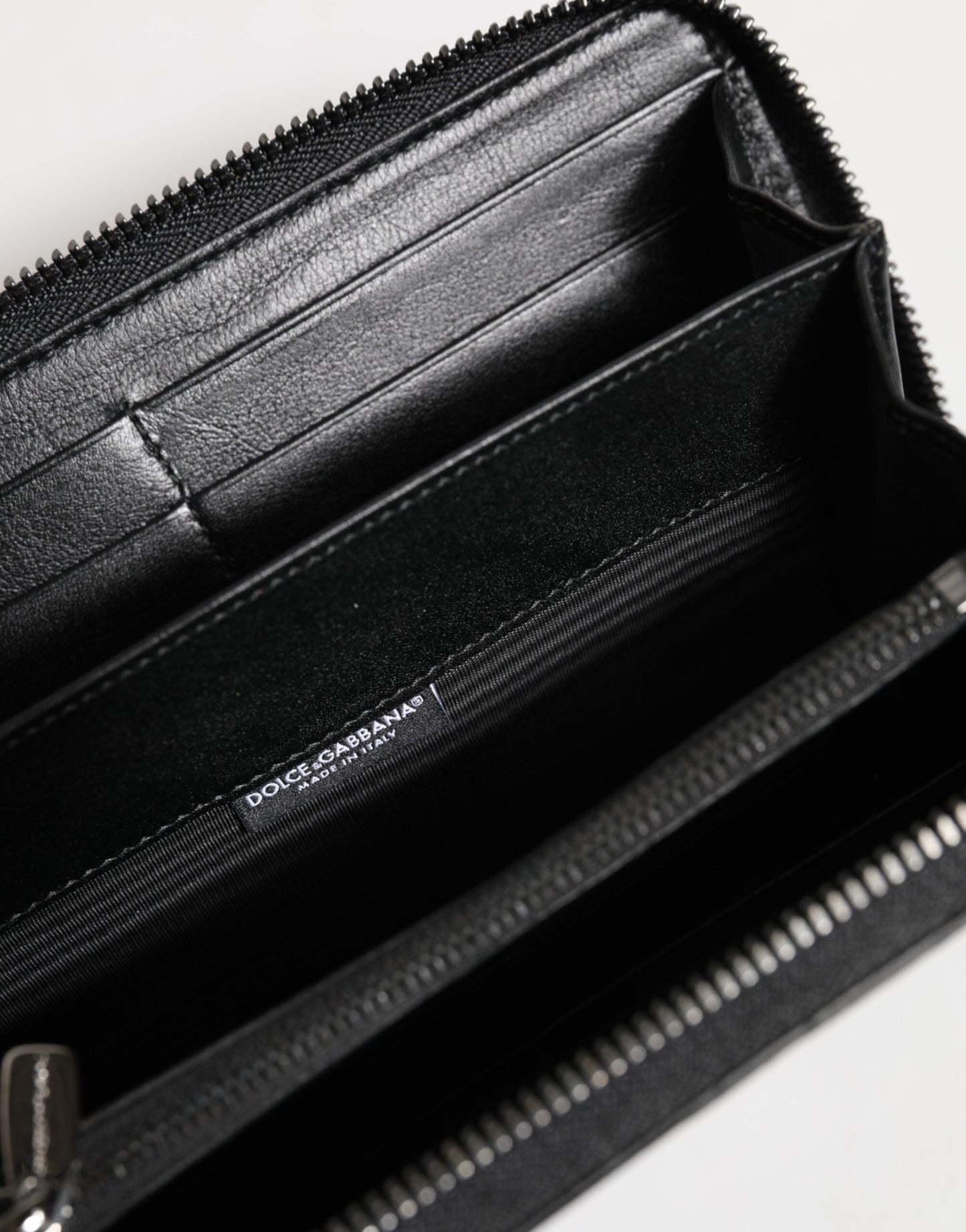 Black Leather Logo Plaque Zip Around Continental Wallet-Dolce & Gabbana-LabelTerrace.com