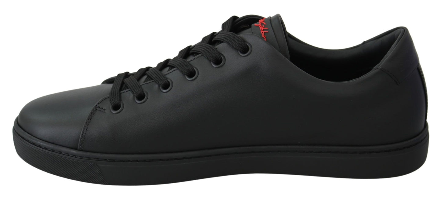 Black Leather Love Heart Sneakers Womens Shoes-Dolce & Gabbana-LabelTerrace.com