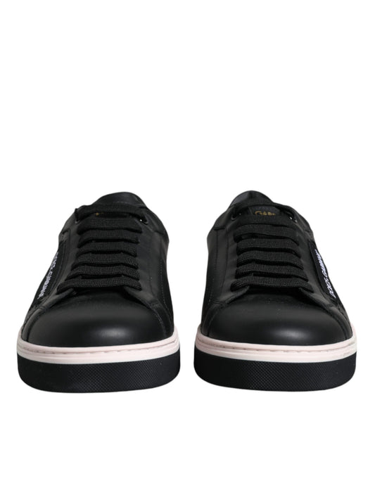 Black Leather Low Top Men Sneakers Shoes-Dolce & Gabbana-LabelTerrace.com