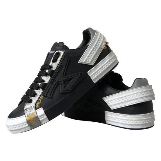 Black Leather Low Top Sneakers Portofino Shoes-Dolce & Gabbana-LabelTerrace.com