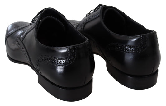 Black Leather Men Derby Formal Loafers Shoes-Dolce & Gabbana-LabelTerrace.com