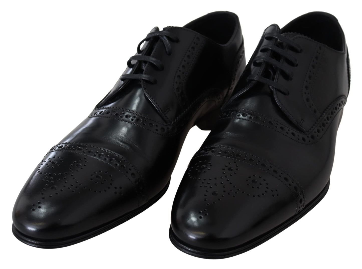 Black Leather Men Derby Formal Loafers Shoes-Dolce & Gabbana-LabelTerrace.com