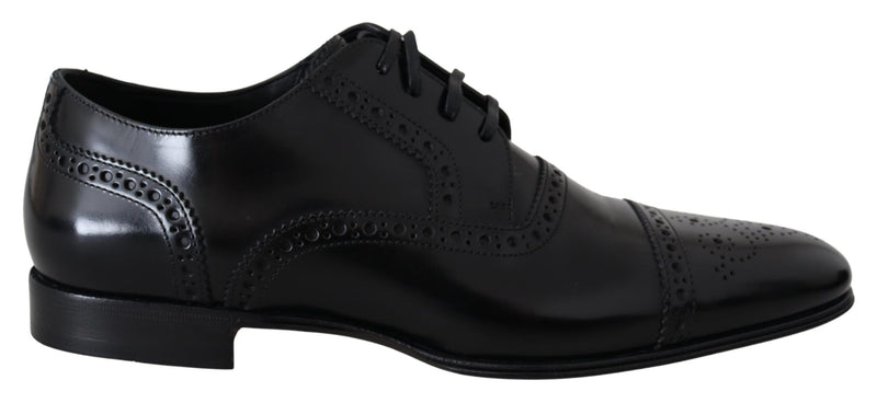 Black Leather Men Derby Formal Loafers Shoes-Dolce & Gabbana-LabelTerrace.com