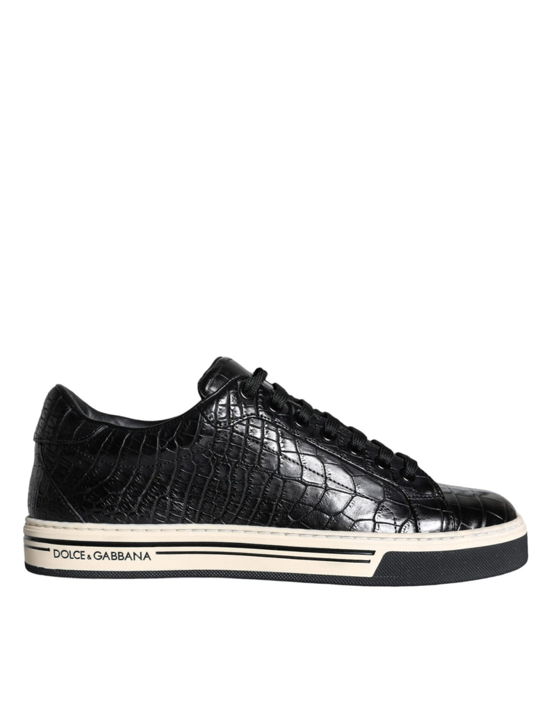 Black Leather Men Low Top Sneakers Shoes-Dolce & Gabbana-LabelTerrace.com