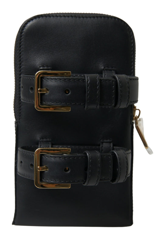 Black Leather Men Purse Double Belt Strap Bracelet Bag-Dolce & Gabbana-LabelTerrace.com