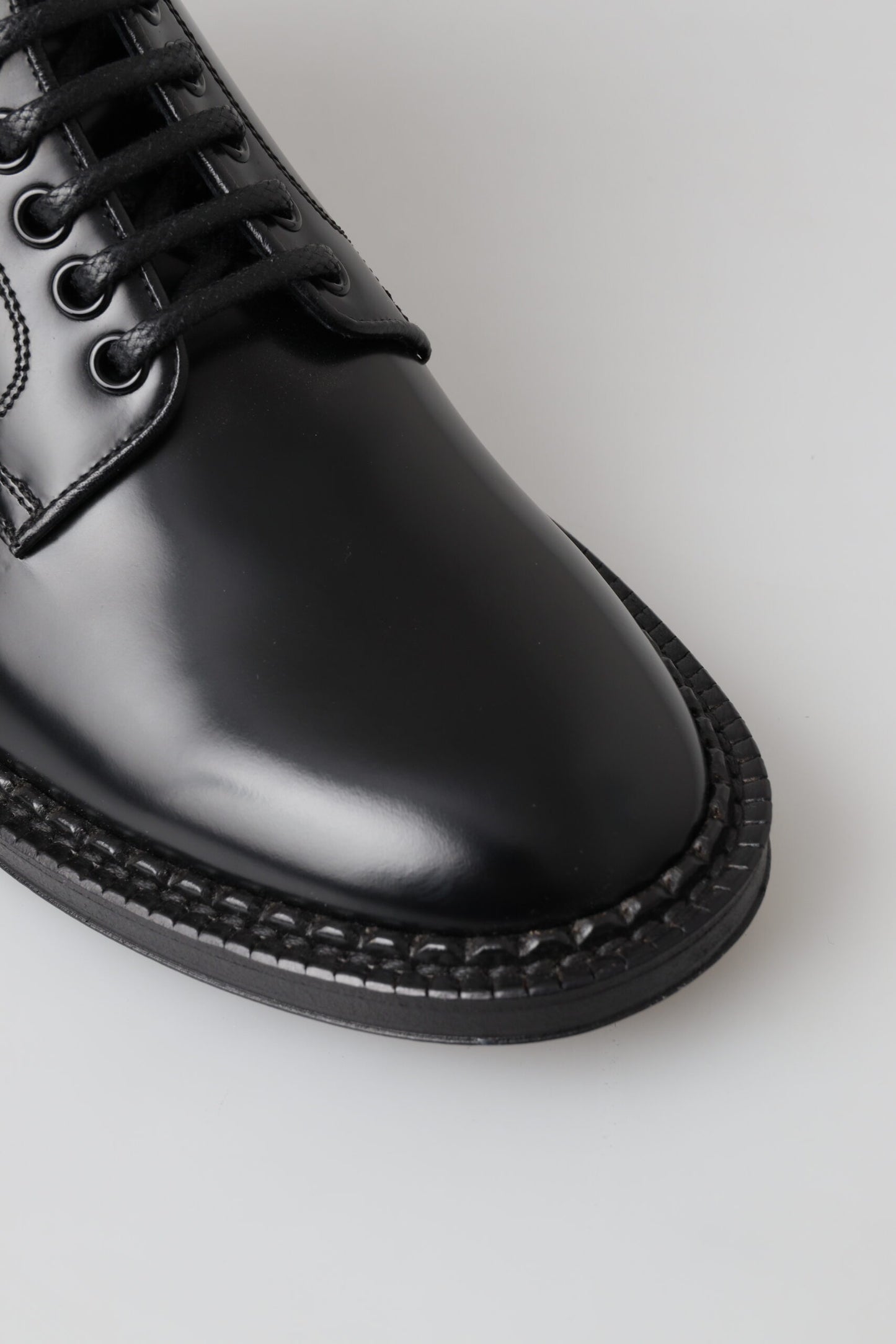 Black Leather Men Short Boots Lace Up Shoes-Dolce & Gabbana-LabelTerrace.com