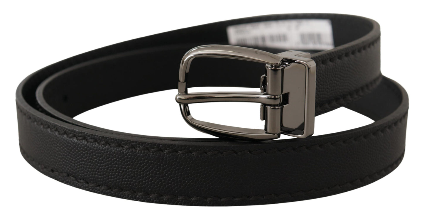 Black Leather Metal Logo Buckle Belt-Dolce & Gabbana-LabelTerrace.com