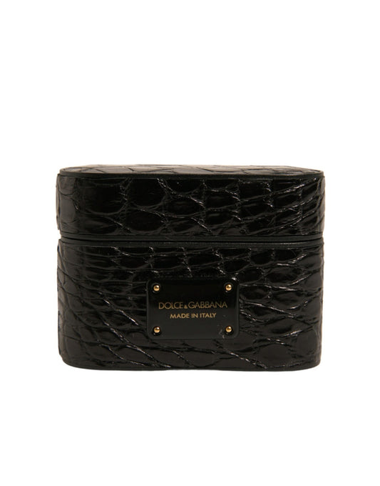 Black Leather Metal Logo Plaque Holder Airpods Case-Dolce & Gabbana-LabelTerrace.com