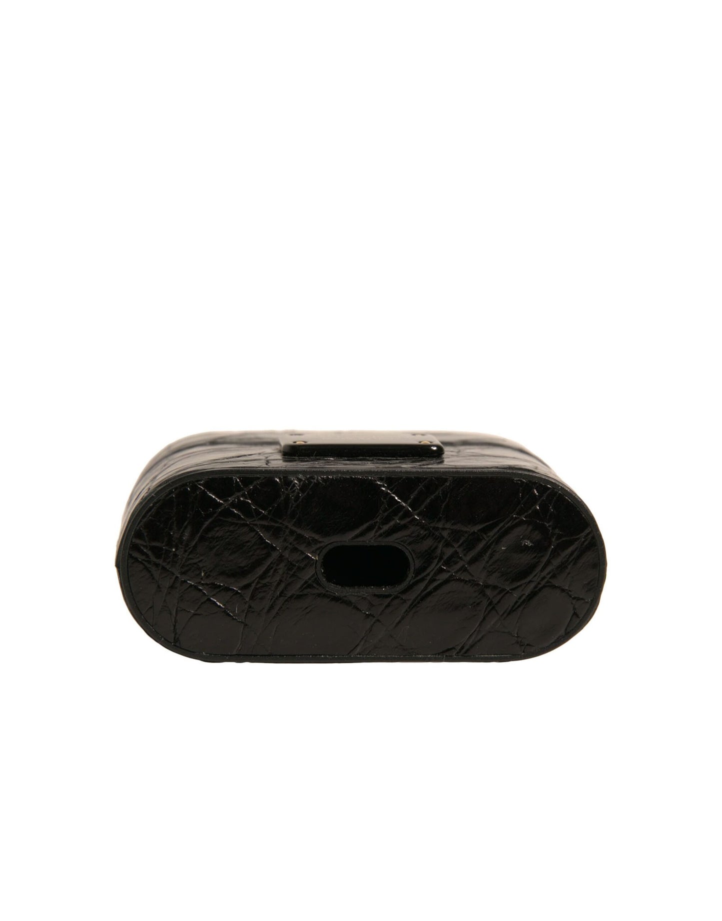 Black Leather Metal Logo Plaque Holder Airpods Case-Dolce & Gabbana-LabelTerrace.com