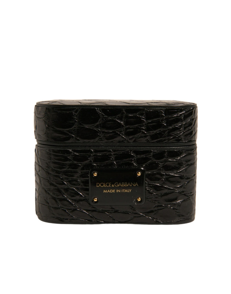 Black Leather Metal Logo Plaque Holder Airpods Case-Dolce & Gabbana-LabelTerrace.com