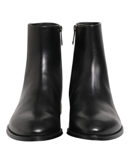 Black Leather Mid Calf Men Boots Shoes-Dolce & Gabbana-LabelTerrace.com