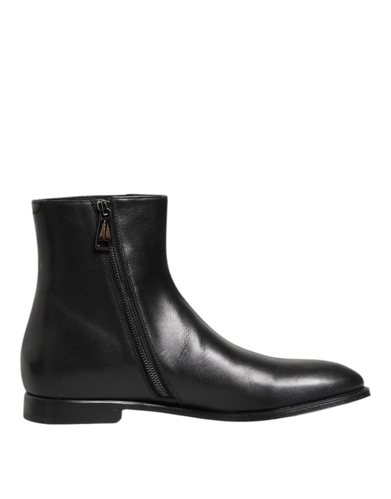 Black Leather Mid Calf Men Boots Shoes-Dolce & Gabbana-LabelTerrace.com