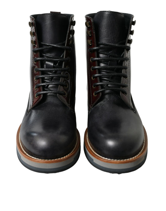 Black Leather Military Combat Boots Shoes-Dolce & Gabbana-LabelTerrace.com