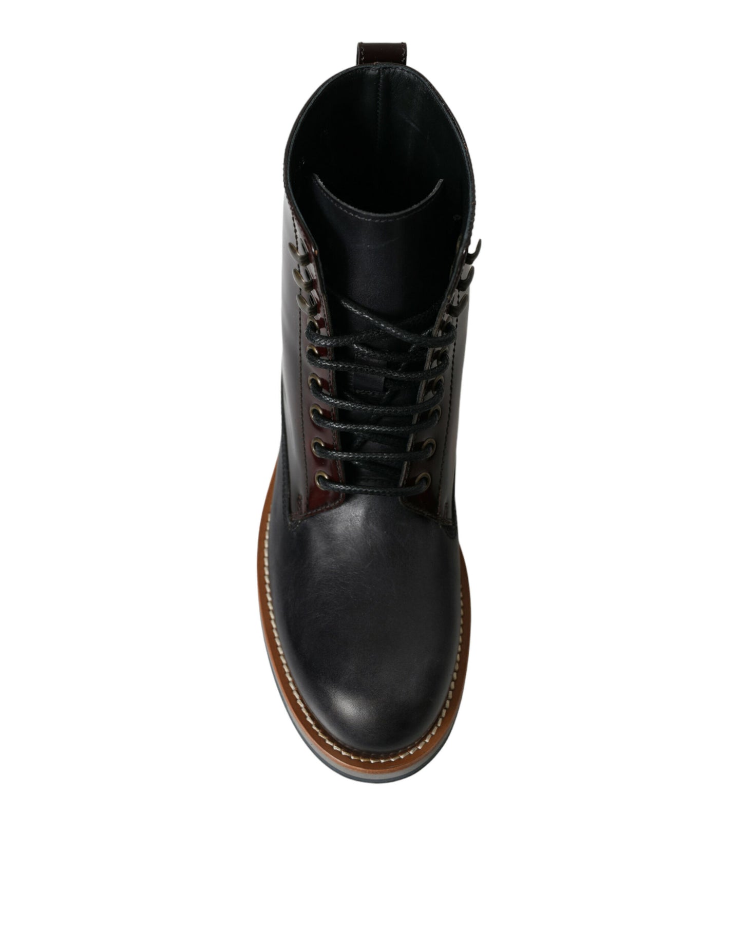 Black Leather Military Combat Boots Shoes-Dolce & Gabbana-LabelTerrace.com