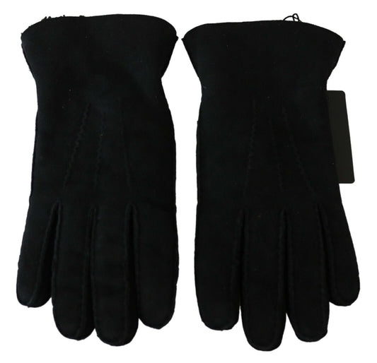 Black Leather Motorcycle Biker Mitten Gloves-Dolce & Gabbana-LabelTerrace.com