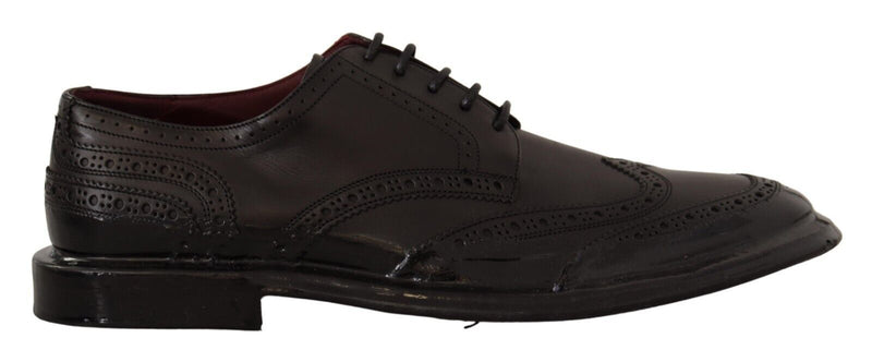 Black Leather Oxford Wingtip Formal Derby Shoes-Dolce & Gabbana-LabelTerrace.com