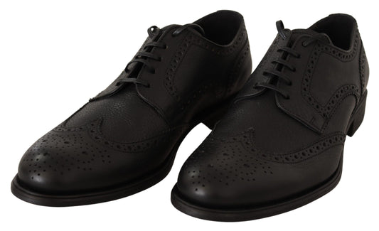 Black Leather Oxford Wingtip Formal Dress Shoes-Dolce & Gabbana-LabelTerrace.com