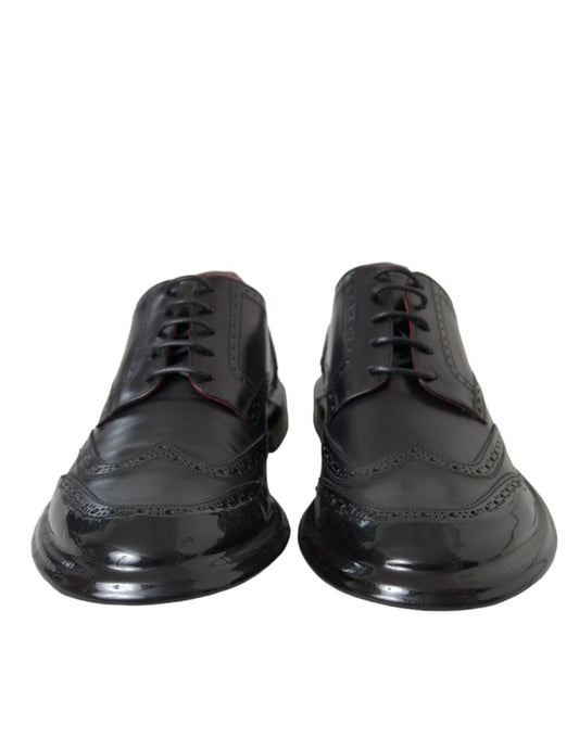 Black Leather Oxford Wingtip Formal Men Shoes-Dolce & Gabbana-LabelTerrace.com