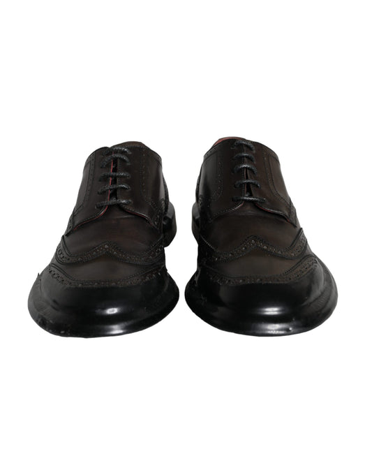 Black Leather Oxford Wingtip Formal Men Shoes-Dolce & Gabbana-LabelTerrace.com