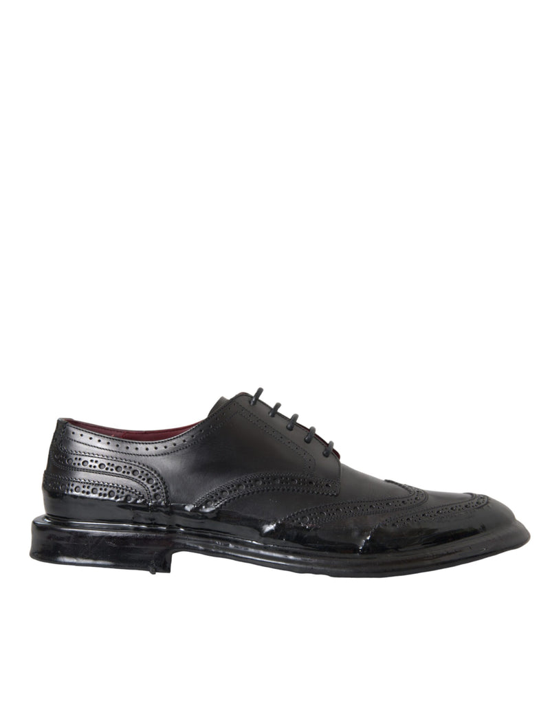 Black Leather Oxford Wingtip Formal Men Shoes-Dolce & Gabbana-LabelTerrace.com