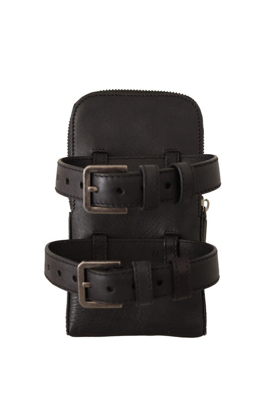 Black Leather Purse Double Belt Strap Multi Kit Wallet-Dolce & Gabbana-LabelTerrace.com