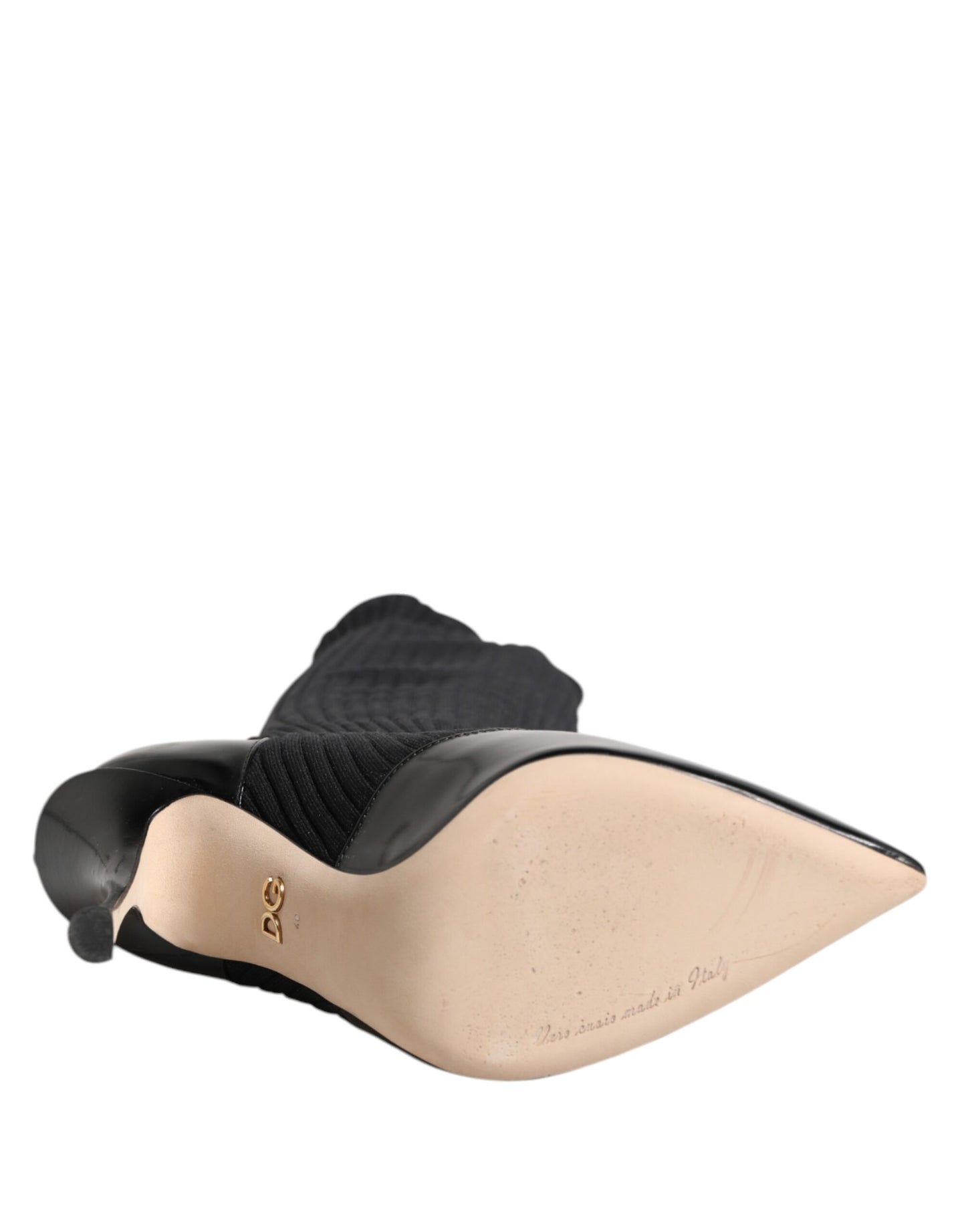 Black Leather Ribbed Knit Knee Boots Shoes-Dolce & Gabbana-LabelTerrace.com