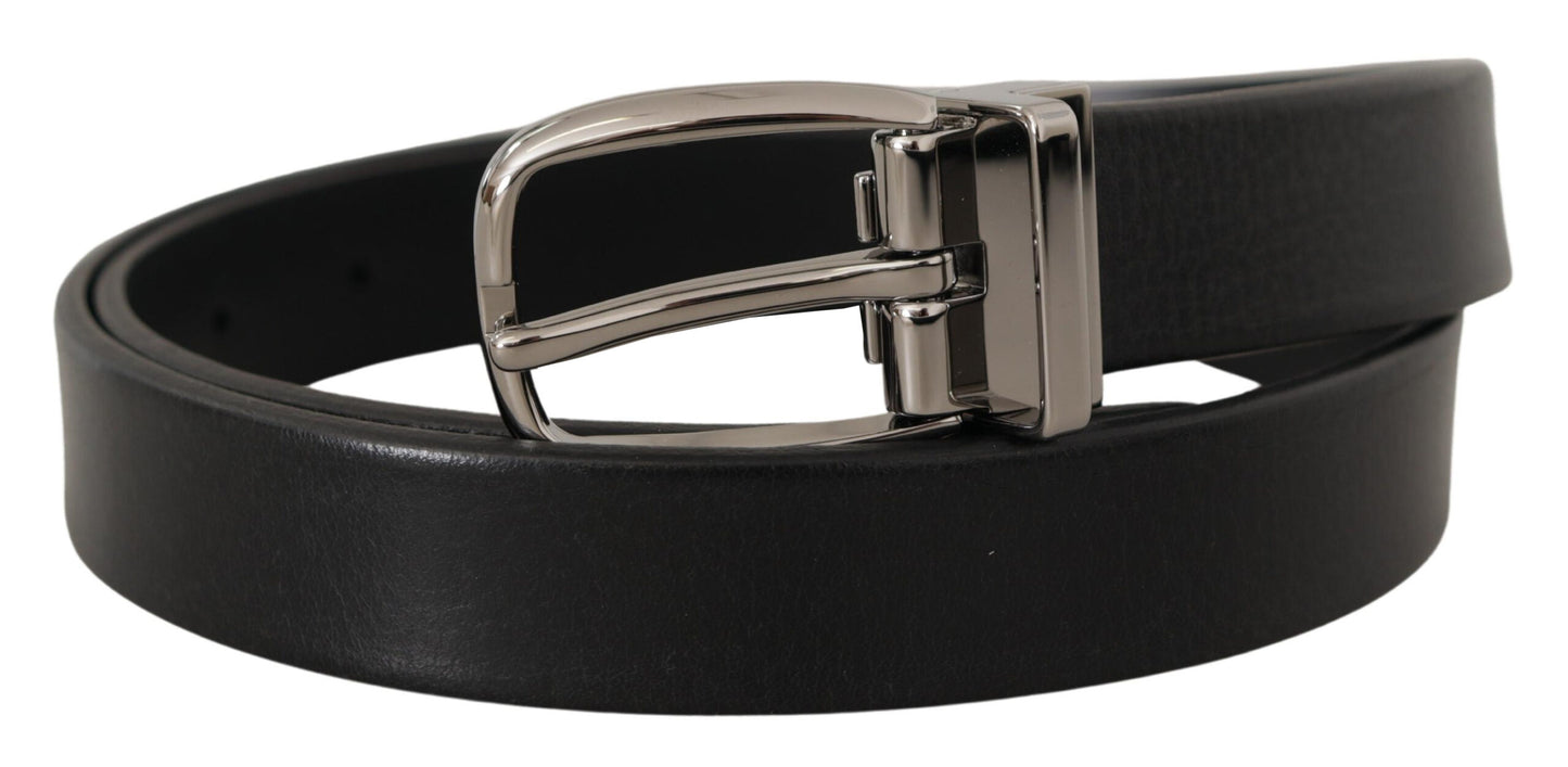 Black Leather Silver Chrome Metal Logo Buckle Belt-Dolce & Gabbana-LabelTerrace.com