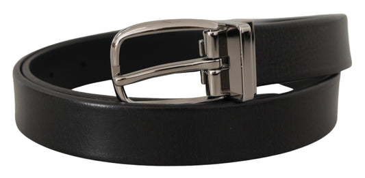 Black Leather Silver Chrome Metal Logo Buckle Belt-Dolce & Gabbana-LabelTerrace.com