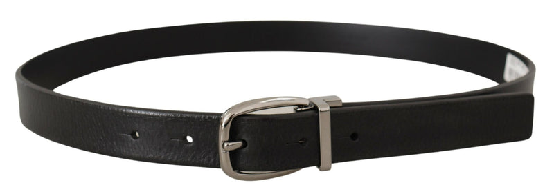 Black Leather Silver Chrome Metal Logo Buckle Belt-Dolce & Gabbana-LabelTerrace.com