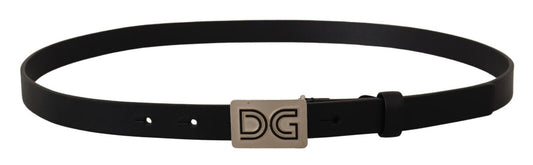 Black Leather Silver DG Logo Buckle Belt-Dolce & Gabbana-LabelTerrace.com