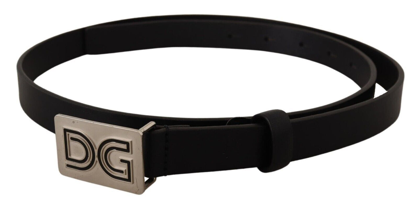 Black Leather Silver DG Logo Buckle Belt-Dolce & Gabbana-LabelTerrace.com