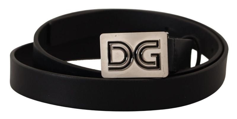 Black Leather Silver DG Logo Buckle Belt-Dolce & Gabbana-LabelTerrace.com