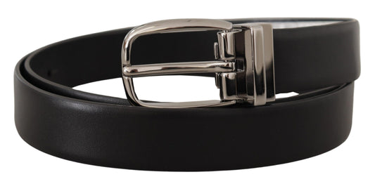 Black Leather Silver Metal Chrome Logo Buckle Belt-Dolce & Gabbana-LabelTerrace.com