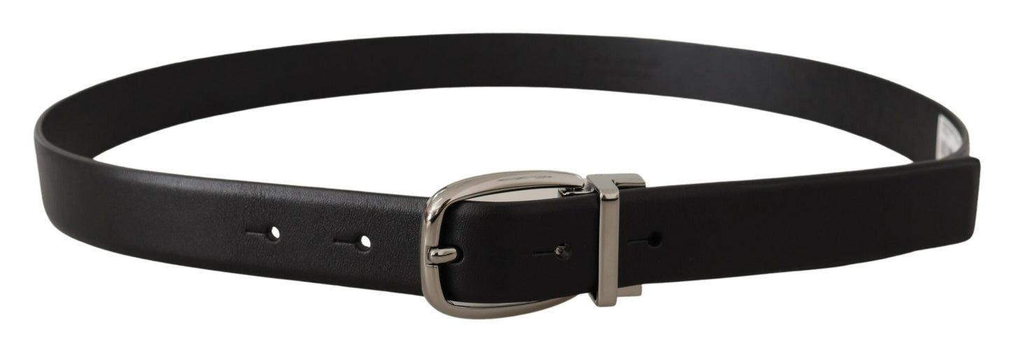 Black Leather Silver Metal Chrome Logo Buckle Belt-Dolce & Gabbana-LabelTerrace.com